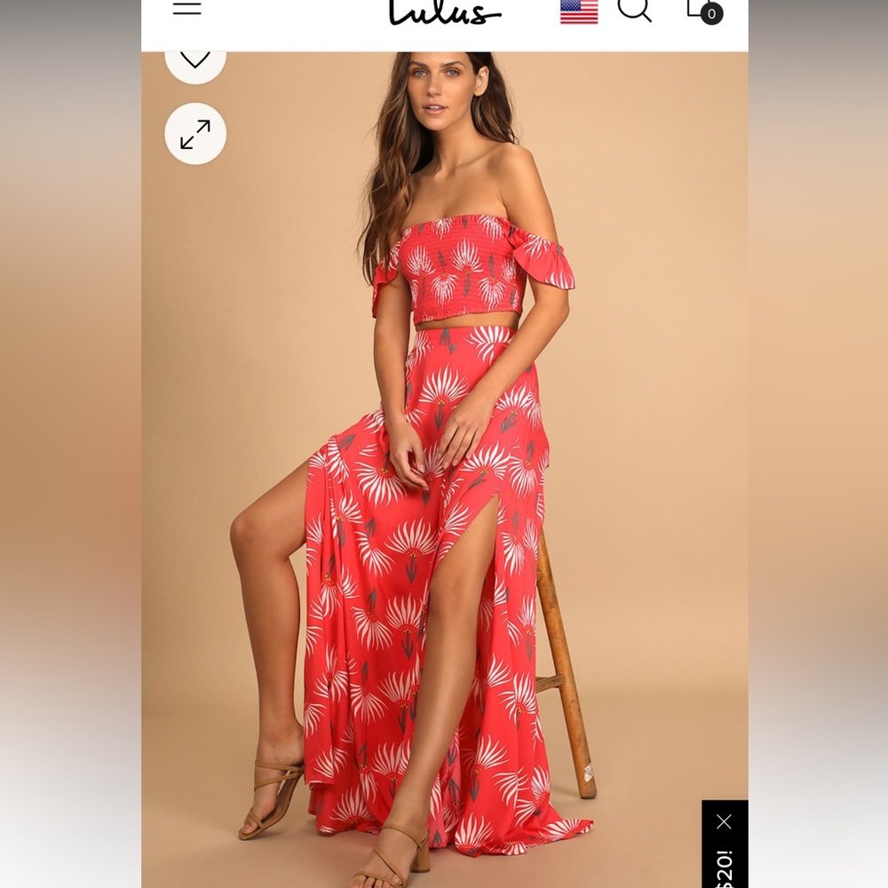 Lulus Trancoso Coral Floral Two Piece Set